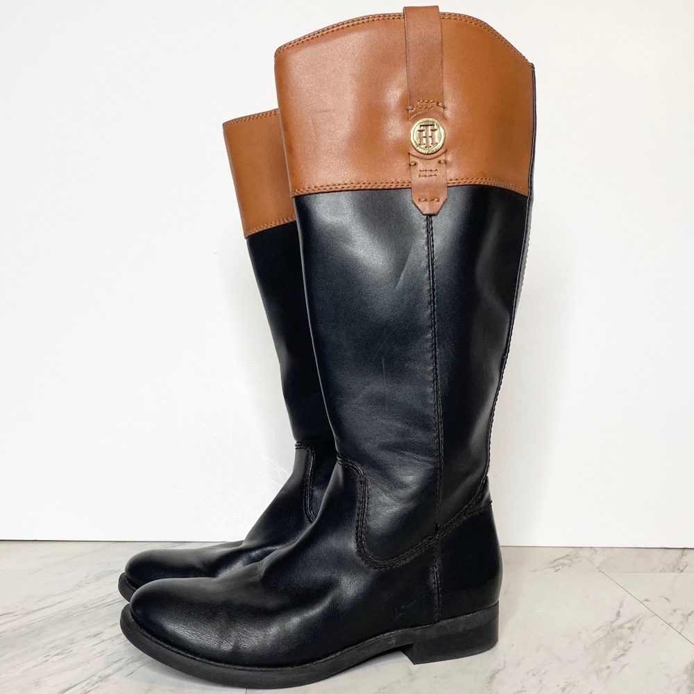 Tommy Hilfiger Black Brown Wide Calf Riding Boots 7 1/2M